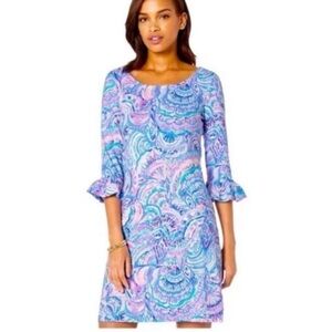 Lilly Pulitzer Pastel Blue and Pink Ruffle-Sleeve Shift Dress
